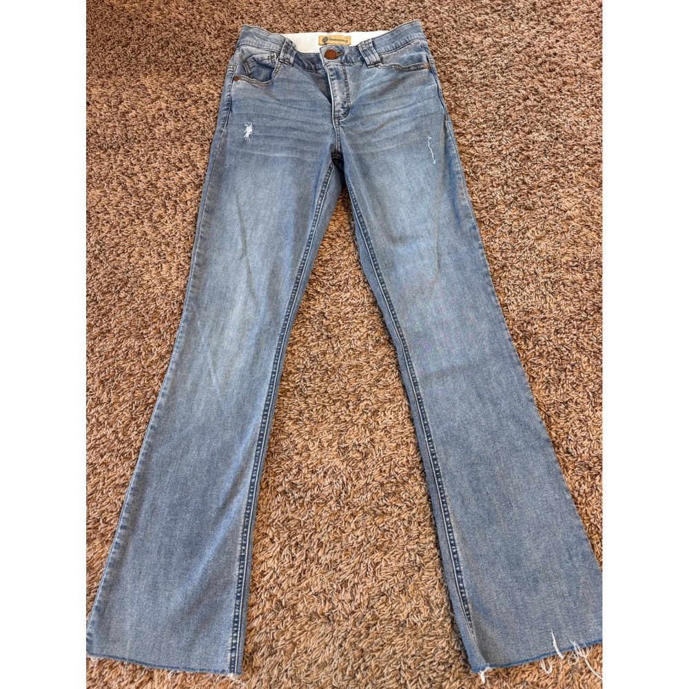 Democracy Women's Size 4 Distressed Flare Jeans Light Wash Raw Hem